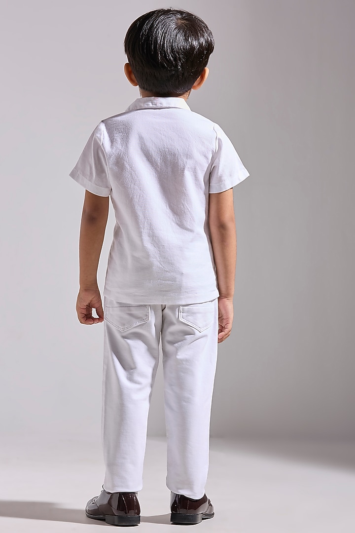 Ivory Cotton Linen Shirt For Boys by Neha Gursahani Kids at Pernia's Pop Up Shop