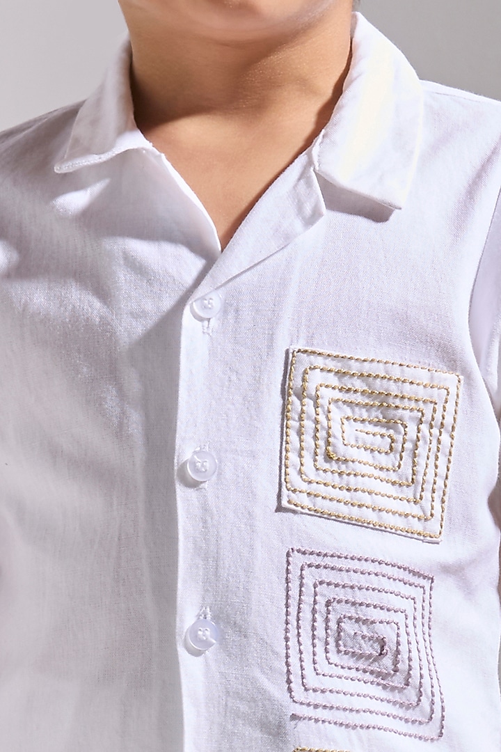 Ivory Cotton Linen Shirt For Boys by Neha Gursahani Kids at Pernia's Pop Up Shop