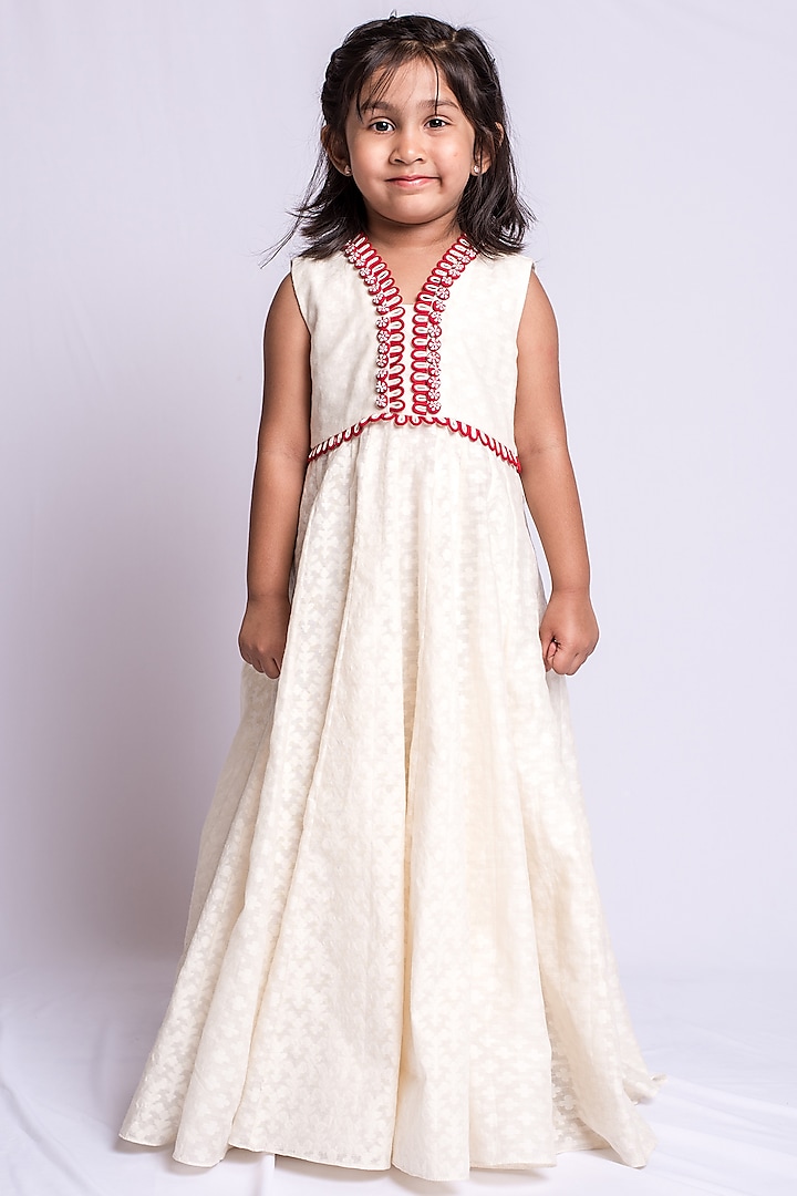 Ivory Embroidered Anarkali Dress by Neha Gursahani