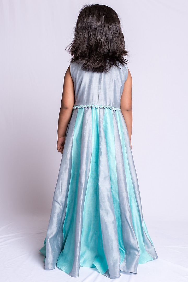 Grey & Sky Blue Embroidered Anarkali Dress For Girls by Neha Gursahani Kids at Pernia's Pop Up Shop