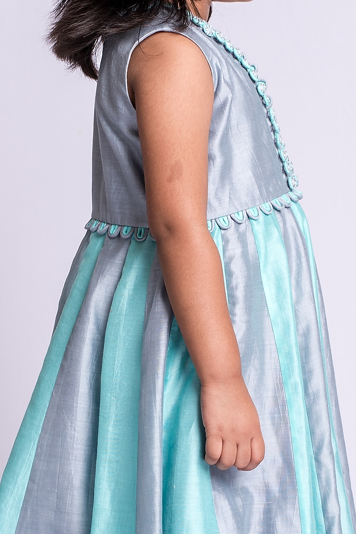 Grey & Sky Blue Embroidered Anarkali Dress For Girls by Neha Gursahani Kids at Pernia's Pop Up Shop