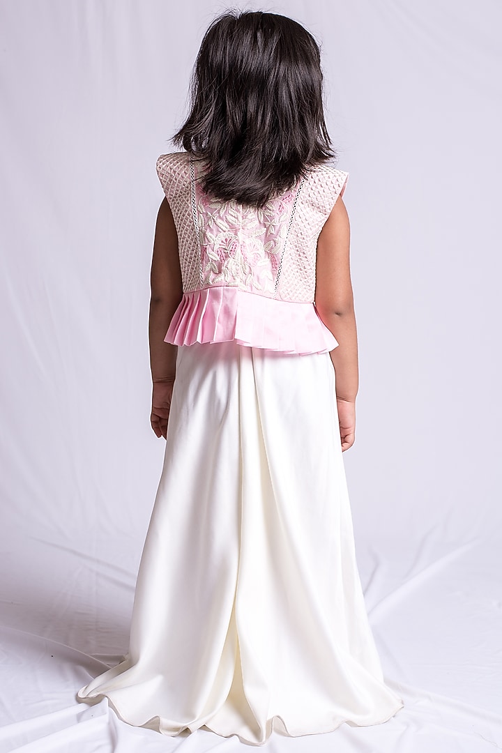 Baby Pink Embroidered Palazzo Set For Girls by Neha Gursahani Kids at Pernia's Pop Up Shop