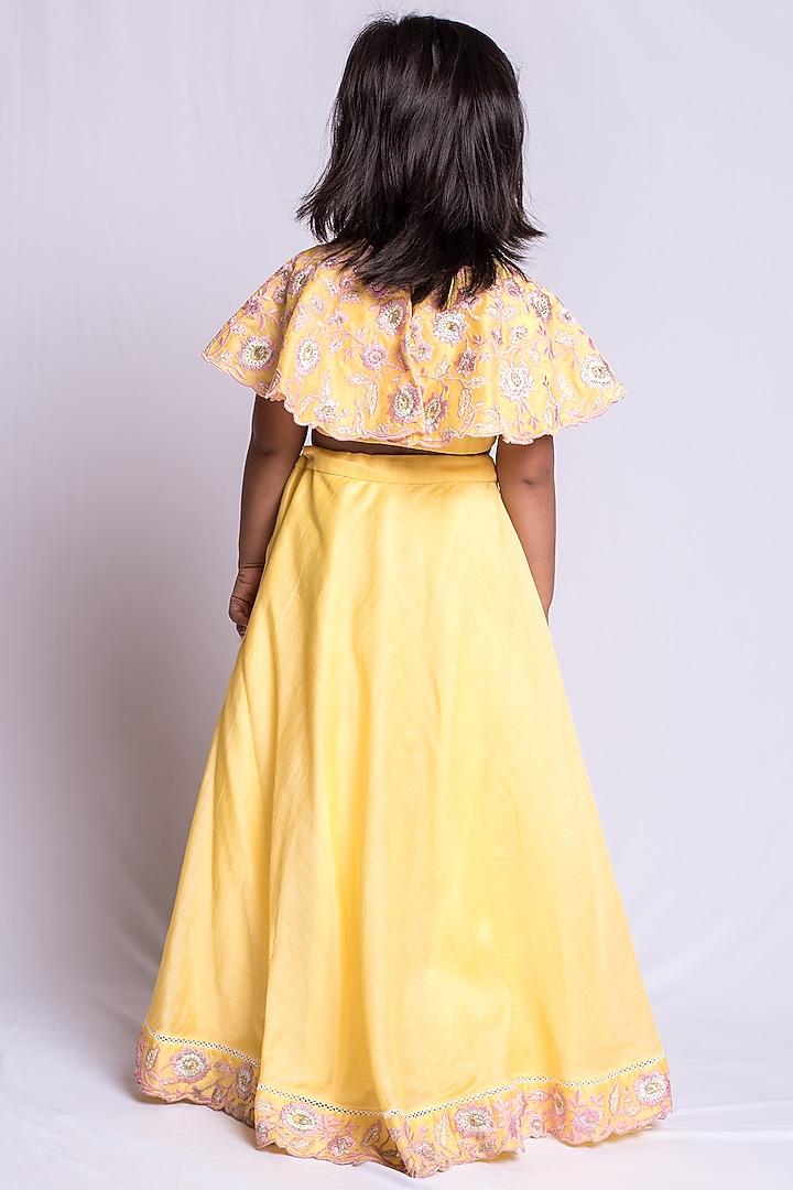 Bright Yellow Embroidered Skirt Set For Girls by Neha Gursahani Kids at Pernia's Pop Up Shop
