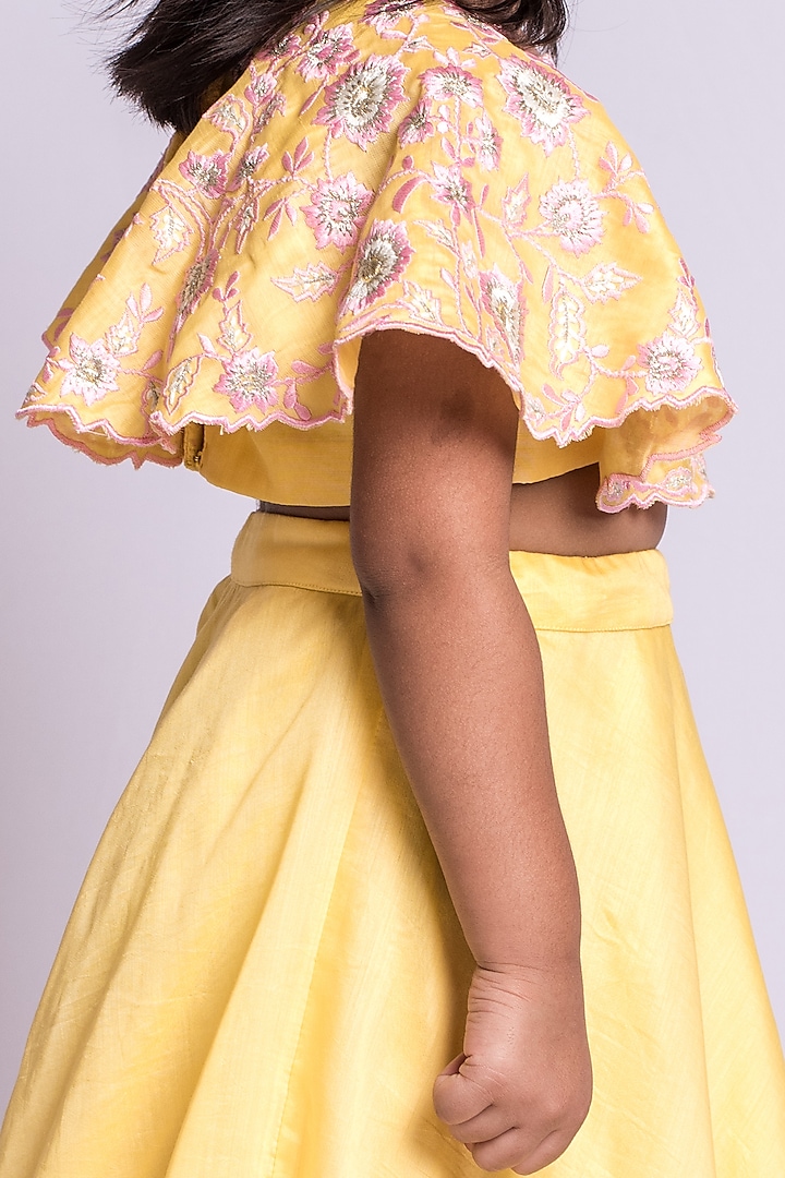 Bright Yellow Embroidered Skirt Set For Girls by Neha Gursahani Kids at Pernia's Pop Up Shop