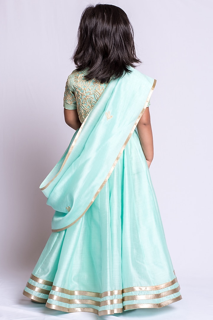 Pista Green Embroidered Lehenga Set For Girls by Neha Gursahani Kids at Pernia's Pop Up Shop