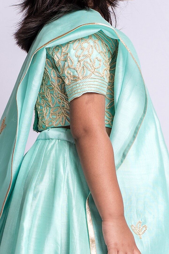 Pista Green Embroidered Lehenga Set For Girls by Neha Gursahani Kids at Pernia's Pop Up Shop
