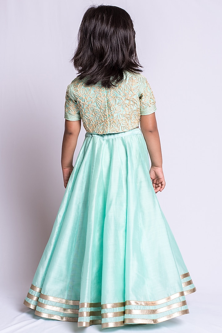 Pista Green Embroidered Lehenga Set For Girls by Neha Gursahani Kids at Pernia's Pop Up Shop