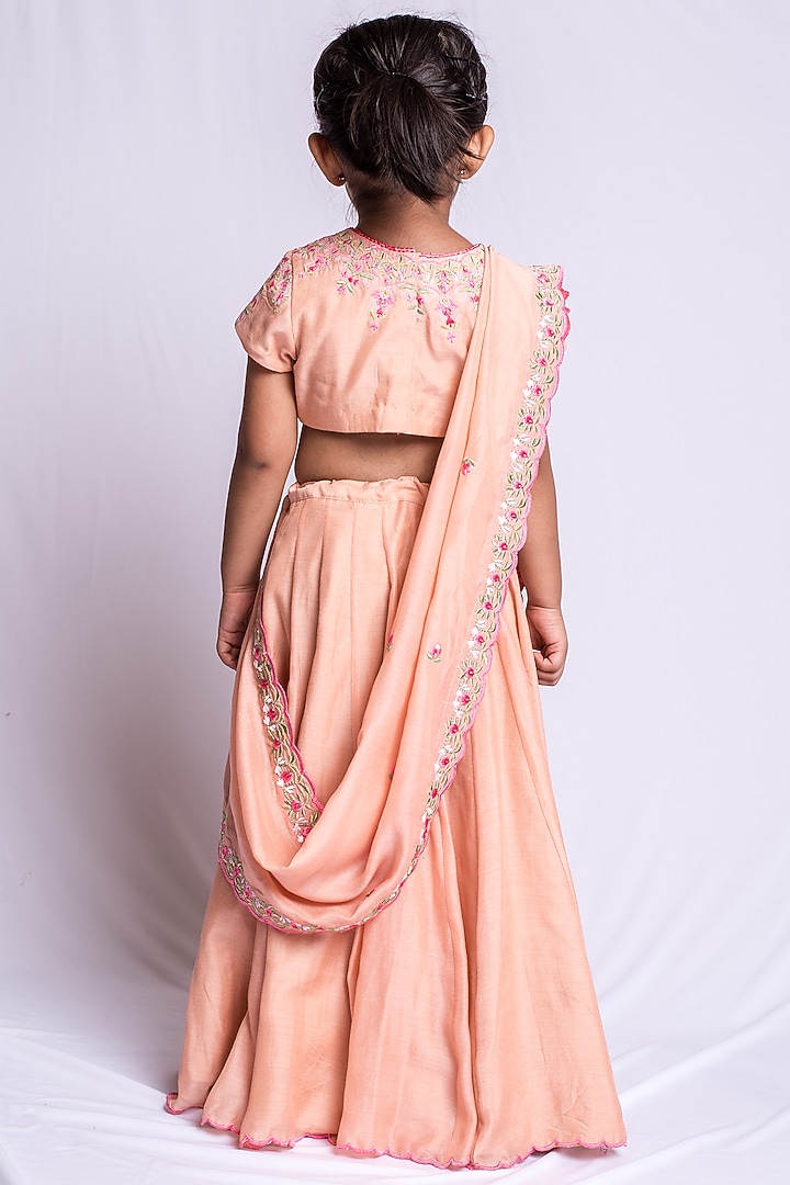Dusty Peach Embroidered Lehenga Set For Girls by Neha Gursahani Kids at Pernia's Pop Up Shop