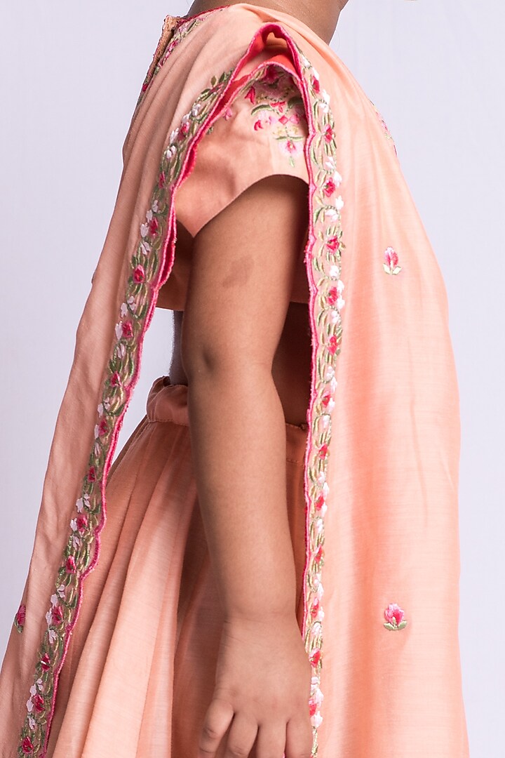 Dusty Peach Embroidered Lehenga Set For Girls by Neha Gursahani Kids at Pernia's Pop Up Shop