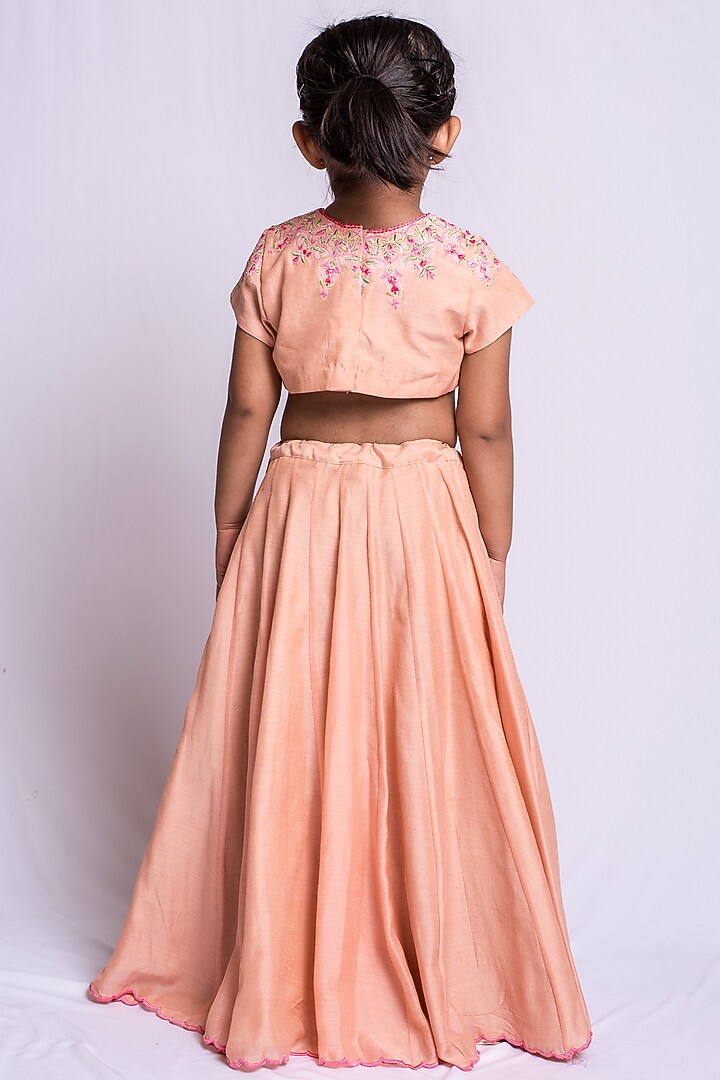 Dusty Peach Embroidered Lehenga Set For Girls by Neha Gursahani Kids at Pernia's Pop Up Shop