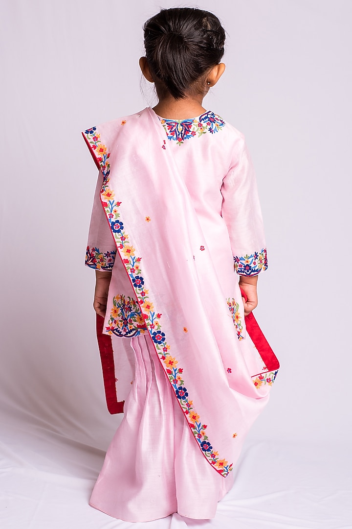 Baby Pink Embroidered Kurta Set For Girls by Neha Gursahani Kids at Pernia's Pop Up Shop