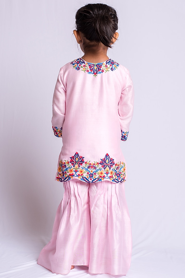Baby Pink Embroidered Kurta Set For Girls by Neha Gursahani Kids at Pernia's Pop Up Shop