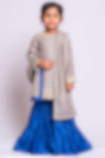 Soft Grey Embroidered Sharara Set For Girls by Neha Gursahani Kids at Pernia's Pop Up Shop