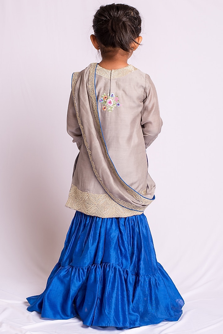 Soft Grey Embroidered Sharara Set For Girls by Neha Gursahani Kids at Pernia's Pop Up Shop