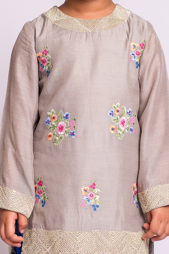 Soft Grey Embroidered Sharara Set For Girls by Neha Gursahani Kids at Pernia's Pop Up Shop