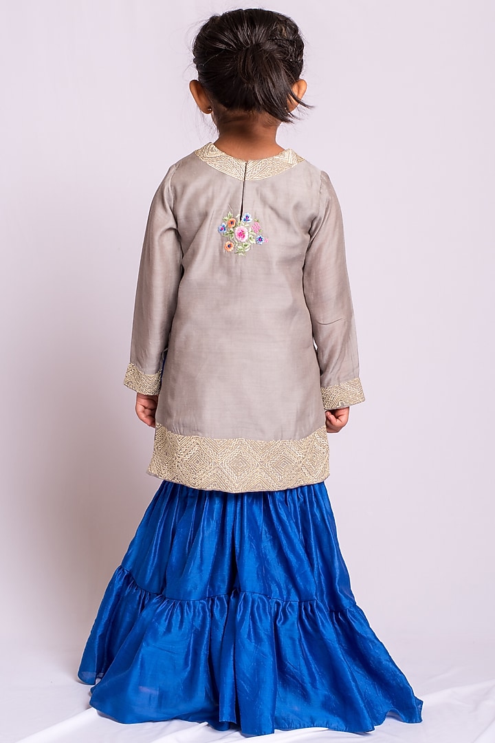 Soft Grey Embroidered Sharara Set For Girls by Neha Gursahani Kids at Pernia's Pop Up Shop