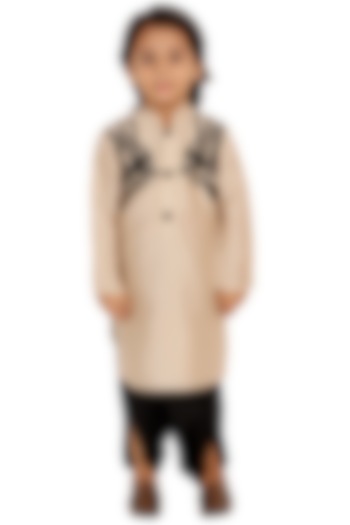 Nude Patchwork Embroidered Kurta Set For Boys by Neha Gursahani Kids