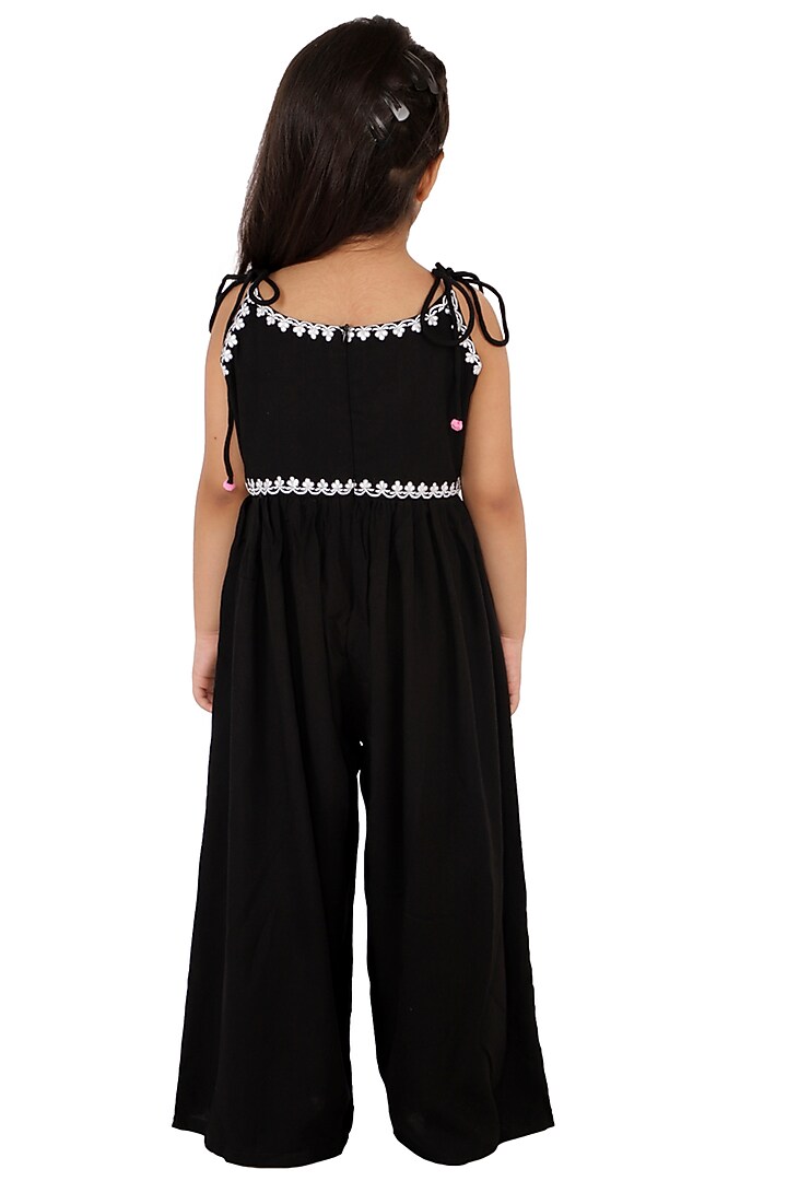 Black Embroidered Jumpsuit For Girls by Neha Gursahani Kids at Pernia's Pop Up Shop