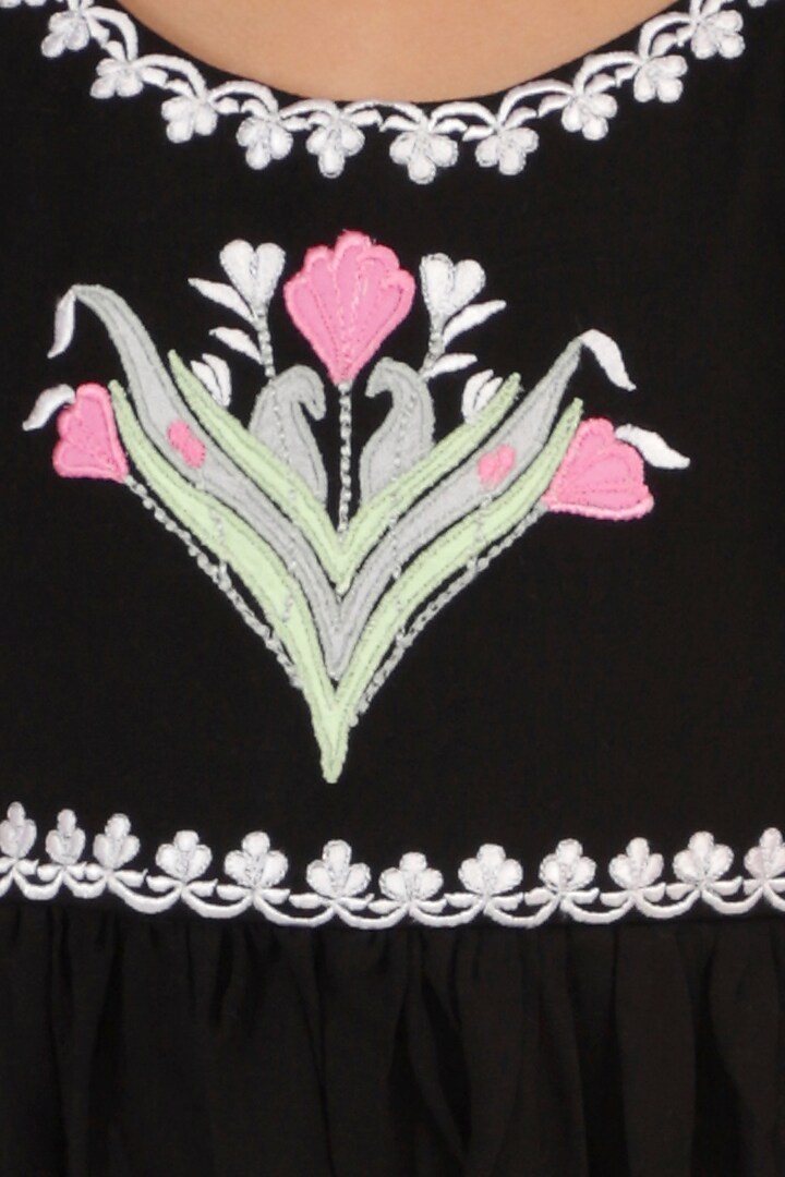 Black Embroidered Jumpsuit For Girls by Neha Gursahani Kids at Pernia's Pop Up Shop