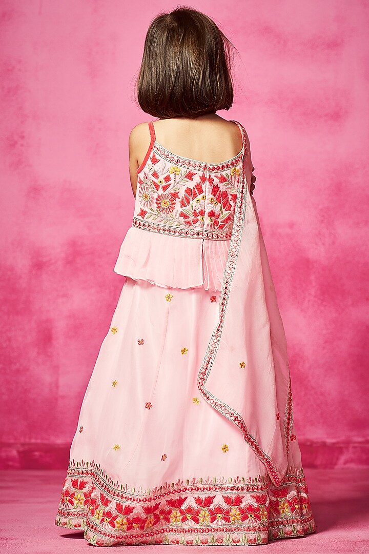 Light Pink Tulle Mirror & Thread Embroidered Lehenga Set For Girls by Neha Gursahani Kids at Pernia's Pop Up Shop