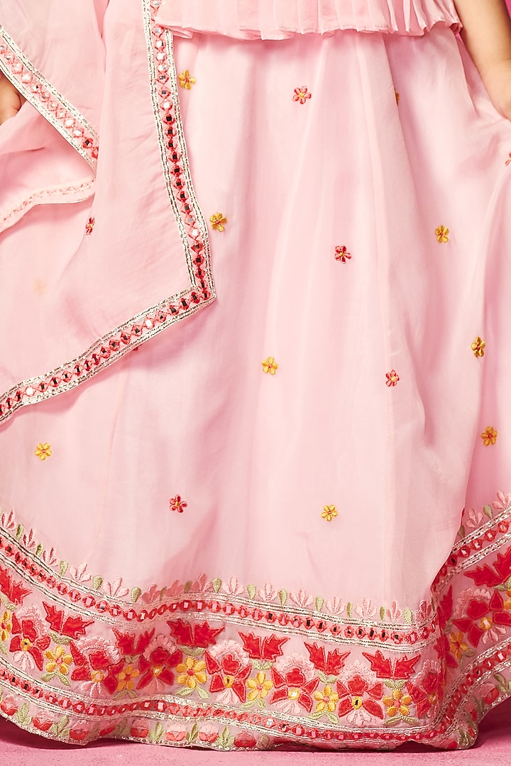 Light Pink Tulle Mirror & Thread Embroidered Lehenga Set For Girls by Neha Gursahani Kids at Pernia's Pop Up Shop