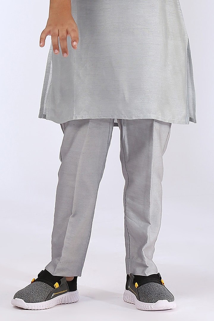 Grey Embroidered Kurta Set For Boys by Neha Gursahani Kids at Pernia's Pop Up Shop