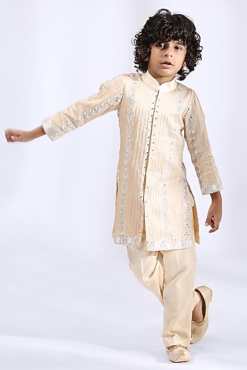 Nude Embroidered Sherwani Set For Boys by Neha Gursahani Kids at Pernia's Pop Up Shop