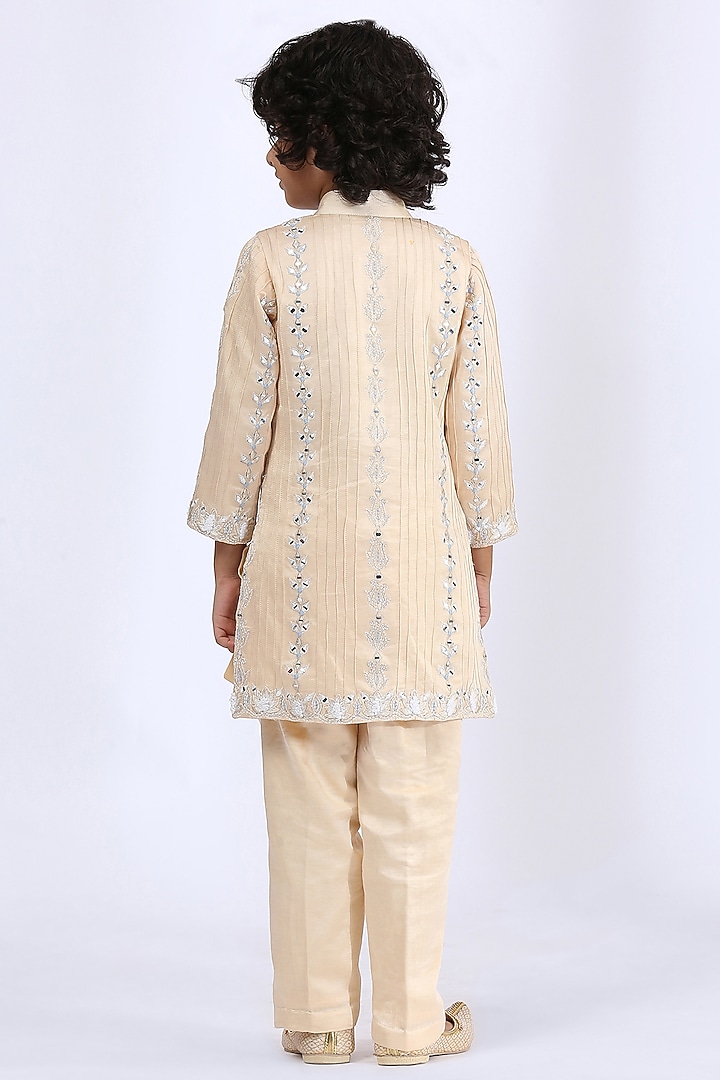 Nude Embroidered Sherwani Set For Boys by Neha Gursahani Kids at Pernia's Pop Up Shop