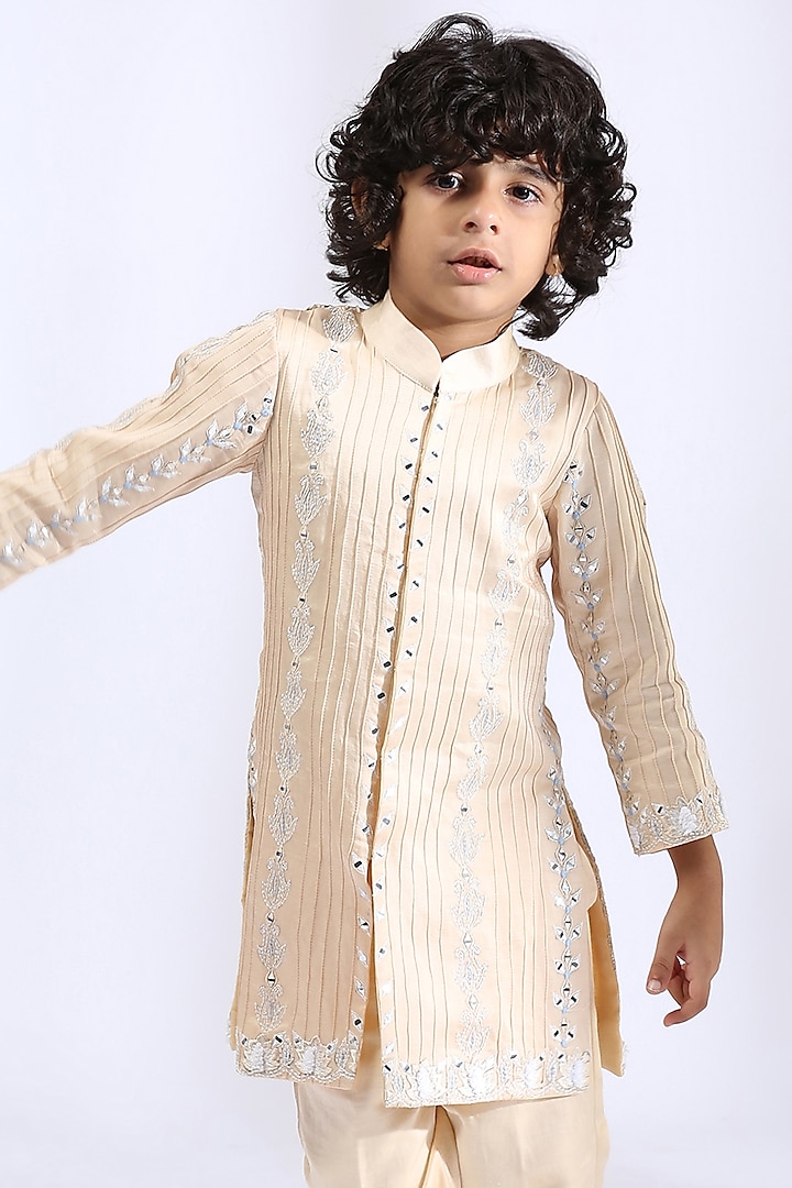 Nude Embroidered Sherwani Set For Boys by Neha Gursahani Kids at Pernia's Pop Up Shop