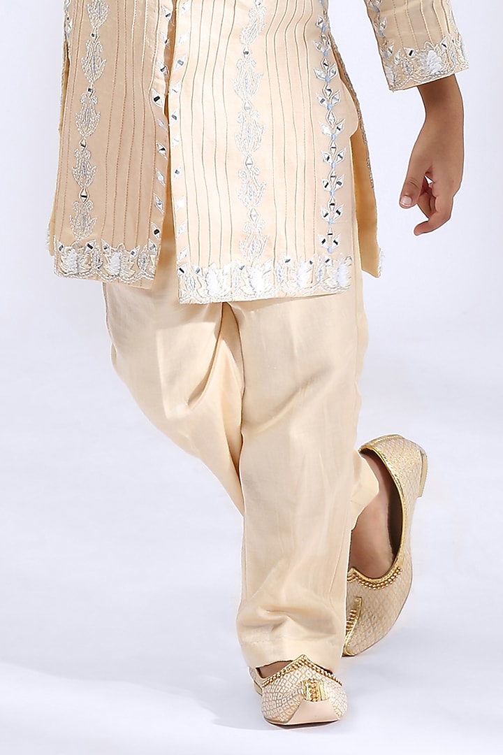 Nude Embroidered Sherwani Set For Boys by Neha Gursahani Kids at Pernia's Pop Up Shop