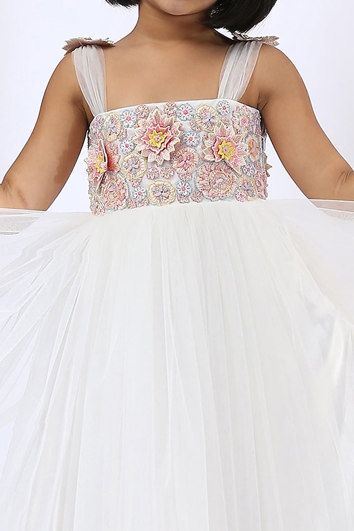 Ivory Embroidered Gown For Girls by Neha Gursahani Kids at Pernia's Pop Up Shop