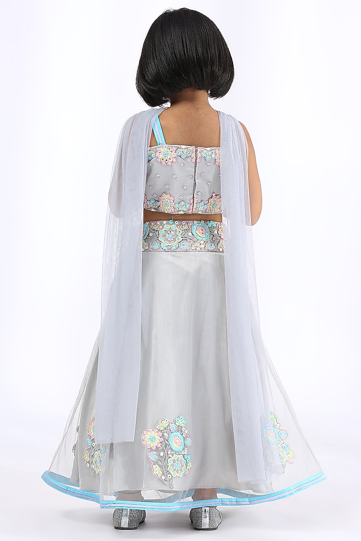Grey Embroidered Lehenga Set For Girls by Neha Gursahani Kids at Pernia's Pop Up Shop