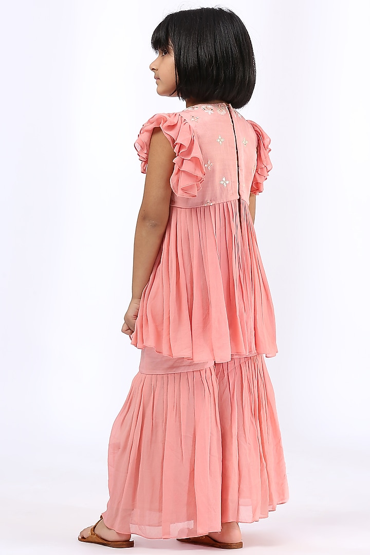 Peach Satin Linen Sharara Set For Girls by Neha Gursahani Kids at Pernia's Pop Up Shop