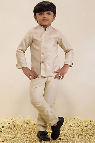 Ivory Shimmer Sherwani Set For Boys by Neha Gursahani Kids