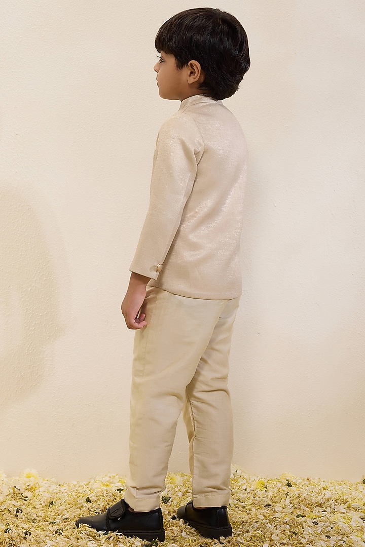 Ivory Shimmer Sherwani Set For Boys by Neha Gursahani Kids at Pernia's Pop Up Shop