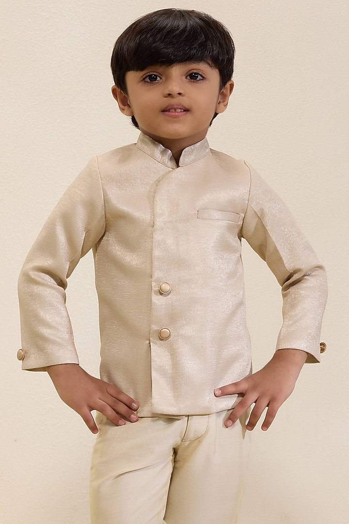 Ivory Shimmer Sherwani Set For Boys by Neha Gursahani Kids at Pernia's Pop Up Shop
