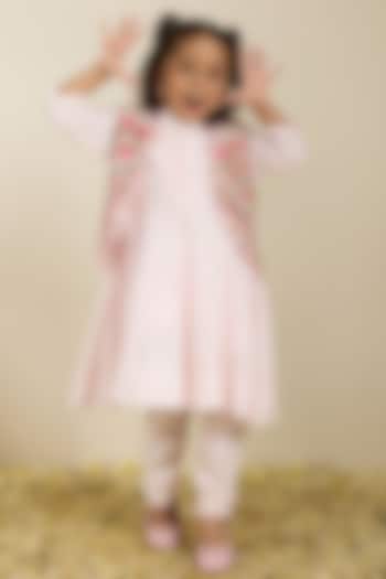 Multi-Colored Spun Silk Cutwork Embroidered Jacket Set For Girls by Neha Gursahani Kids at Pernia's Pop Up Shop