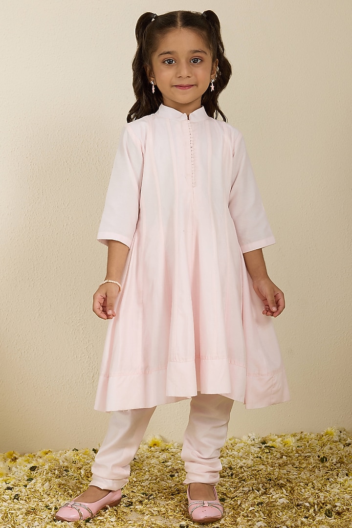 Multi-Colored Spun Silk Cutwork Embroidered Jacket Set For Girls by Neha Gursahani Kids at Pernia's Pop Up Shop