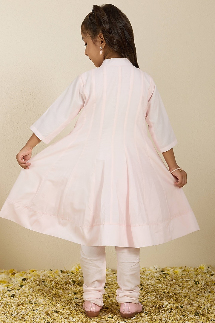 Multi-Colored Spun Silk Cutwork Embroidered Jacket Set For Girls by Neha Gursahani Kids at Pernia's Pop Up Shop