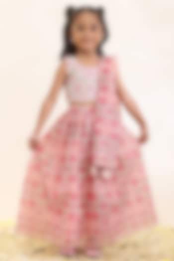 Pink Silk Mal Printed Lehenga Set For Girls by Neha Gursahani Kids at Pernia's Pop Up Shop