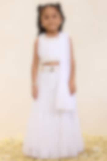 Ivory Soft Tulle Embroidered Lehenga Set For Girls by Neha Gursahani Kids at Pernia's Pop Up Shop