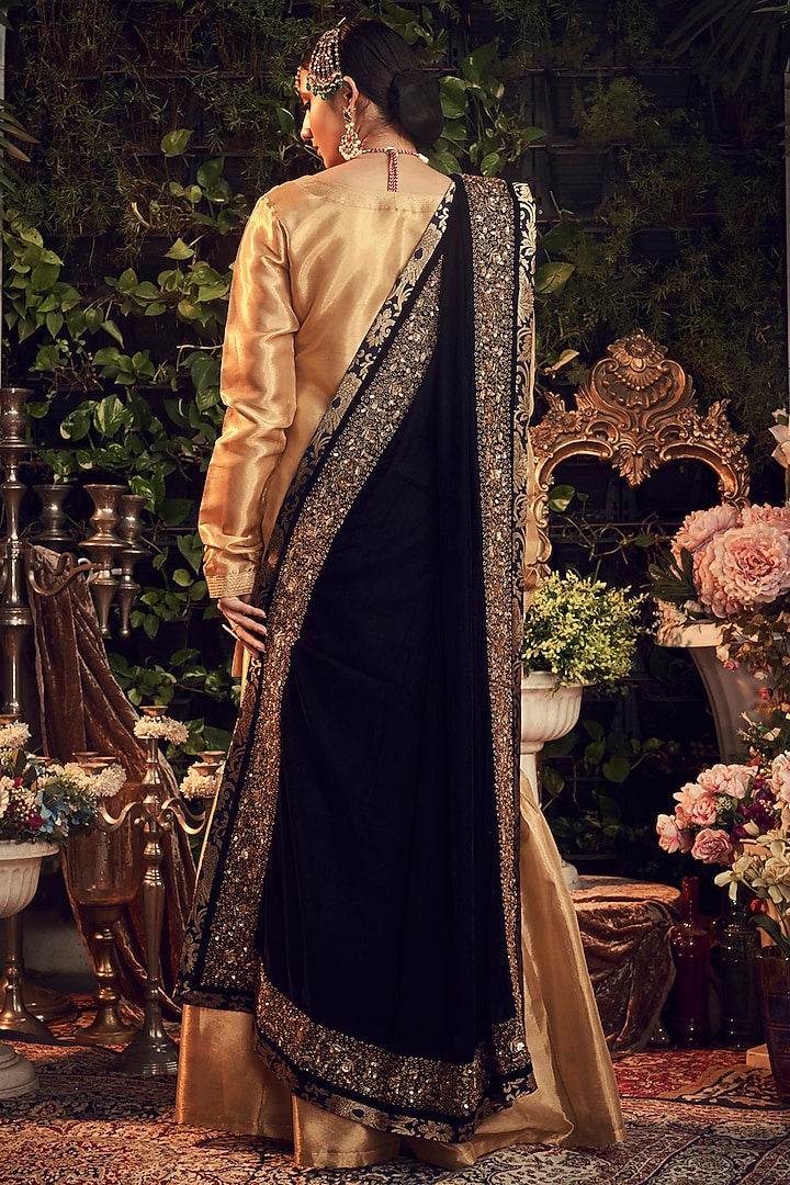 Gold & Midnight Blue Zardosi Embroidered Gharara Set by Ranian at Pernia's Pop Up Shop