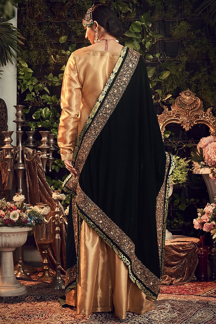 Gold & Emerald Green Zardosi Embroidered Gharara Set by Ranian at Pernia's Pop Up Shop