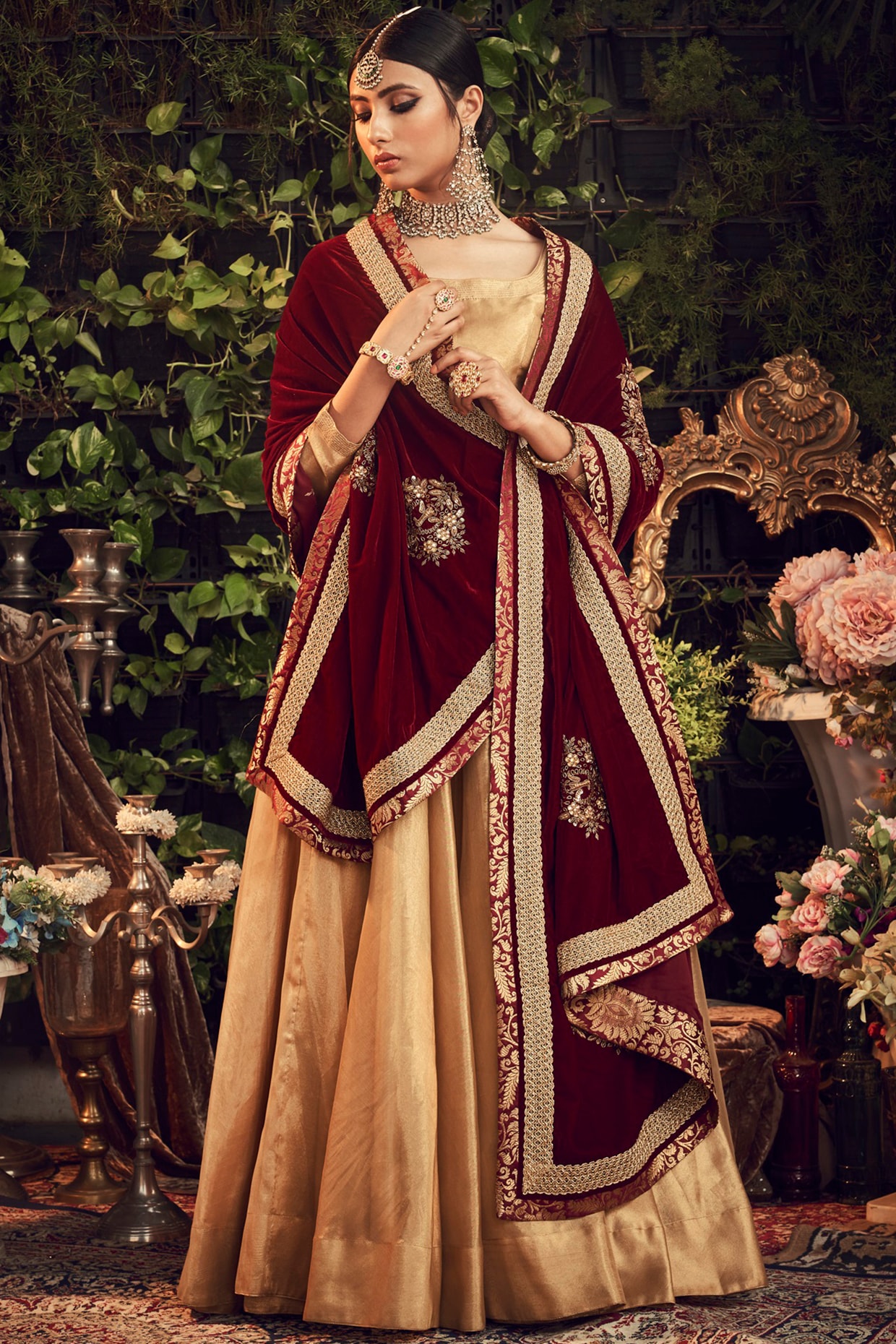 Buy Maroon Copper Tissue Lehenga Set by VVANI BY VANI VATS at Ogaan Online  Shopping Site