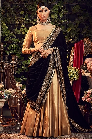 Gold & Black Embroidered Lehenga Set by Ranian