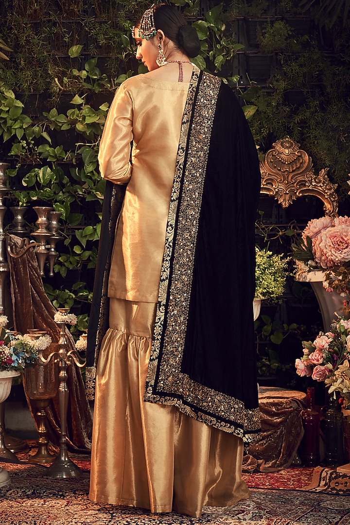 Gold & Black Embroidered Gharara Set by Ranian at Pernia's Pop Up Shop