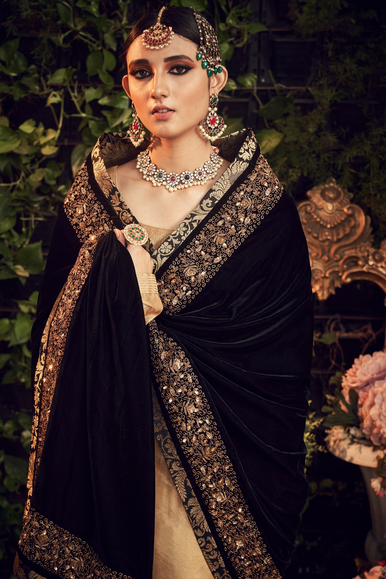 Gold \u0026 Black Embroidered Gharara Set 