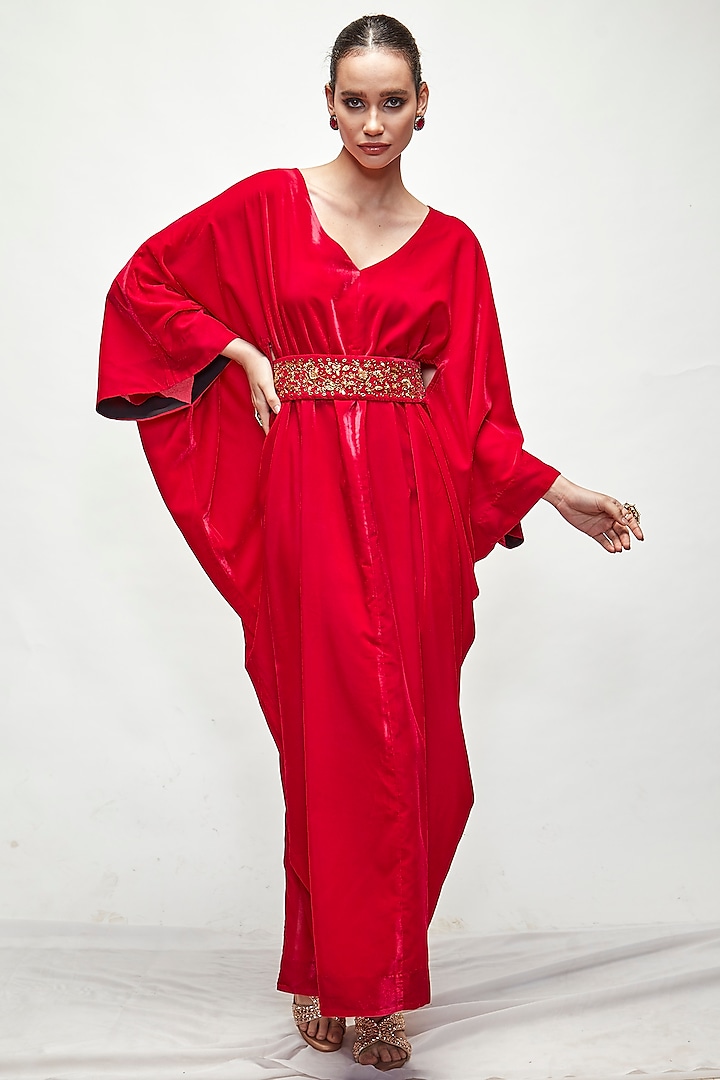 Fuchsia Velvet Kaftan by Ranian