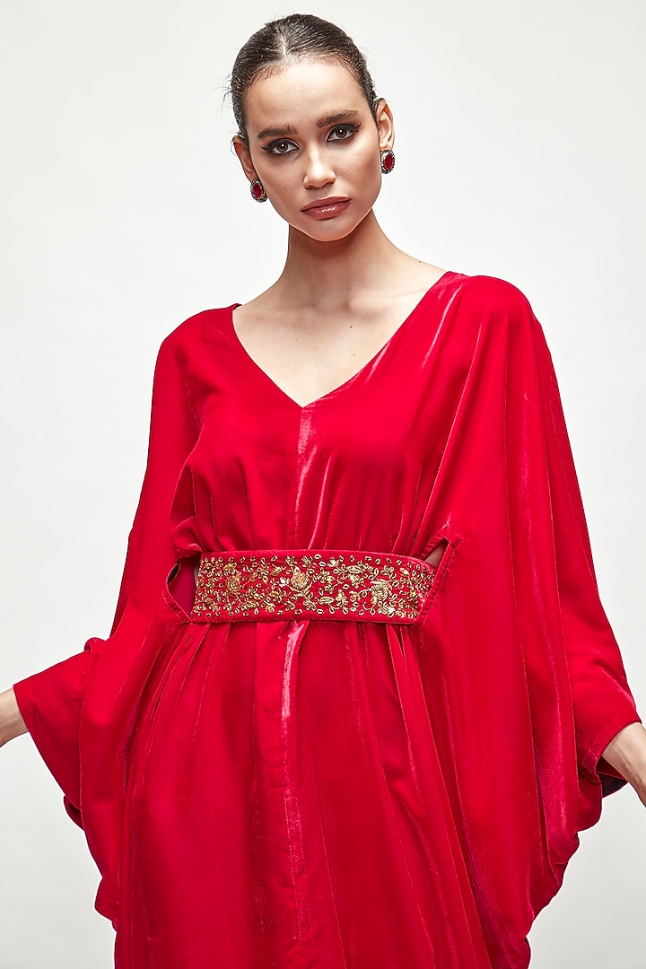 Fuchsia Velvet Kaftan by Ranian at Pernia's Pop Up Shop
