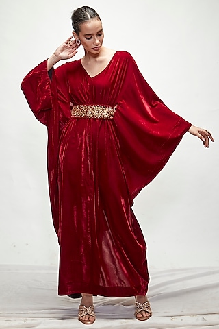 prom dress burgundy V Neck Sparkly Burgundy Long Prom Dress With Slit 2219  JulyProm